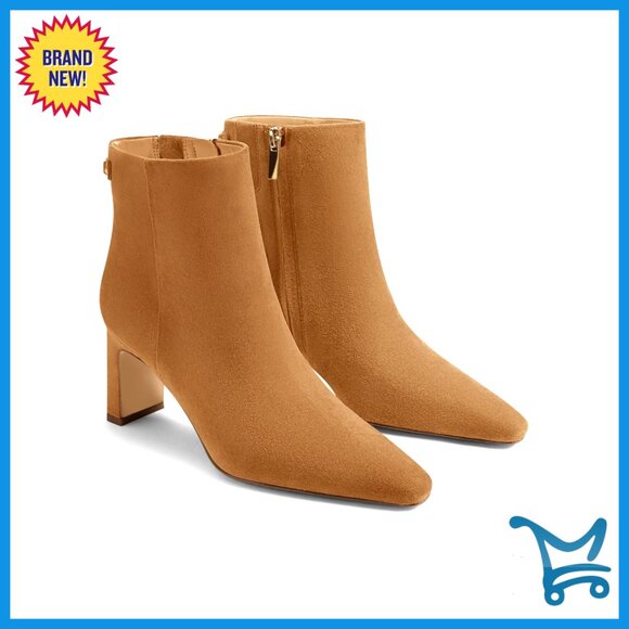 Women's Chunky Heel Ankle Boots Side Zipper Faux Suede Winter Dress Shoes